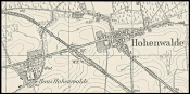 Dawna mapa z zaznaczonym rejonem wypadku Emmy - linią kolejową oraz przejazdem i cmentarzem rodowym ( w kółku)