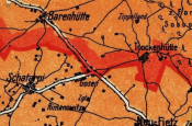 Fragment mapy WMG z 1922 r. - granica w rejonie Borowina i Guzy