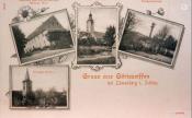 Dawna pocztówka z 1902 roku przedstawiająca między innymi pomnik poległych w wojnie prusko - francuskiej i dzwonnicę cmentarną