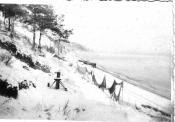 Przystań rybacka Oksywie, na plaży widoczne tory Ekspresu Kaszubskiego 1945- 1955 - Zbiory Muzeum Miasta Gdyni